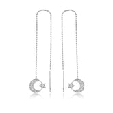 Boucles d'oreilles chaîne en argent lune étoile